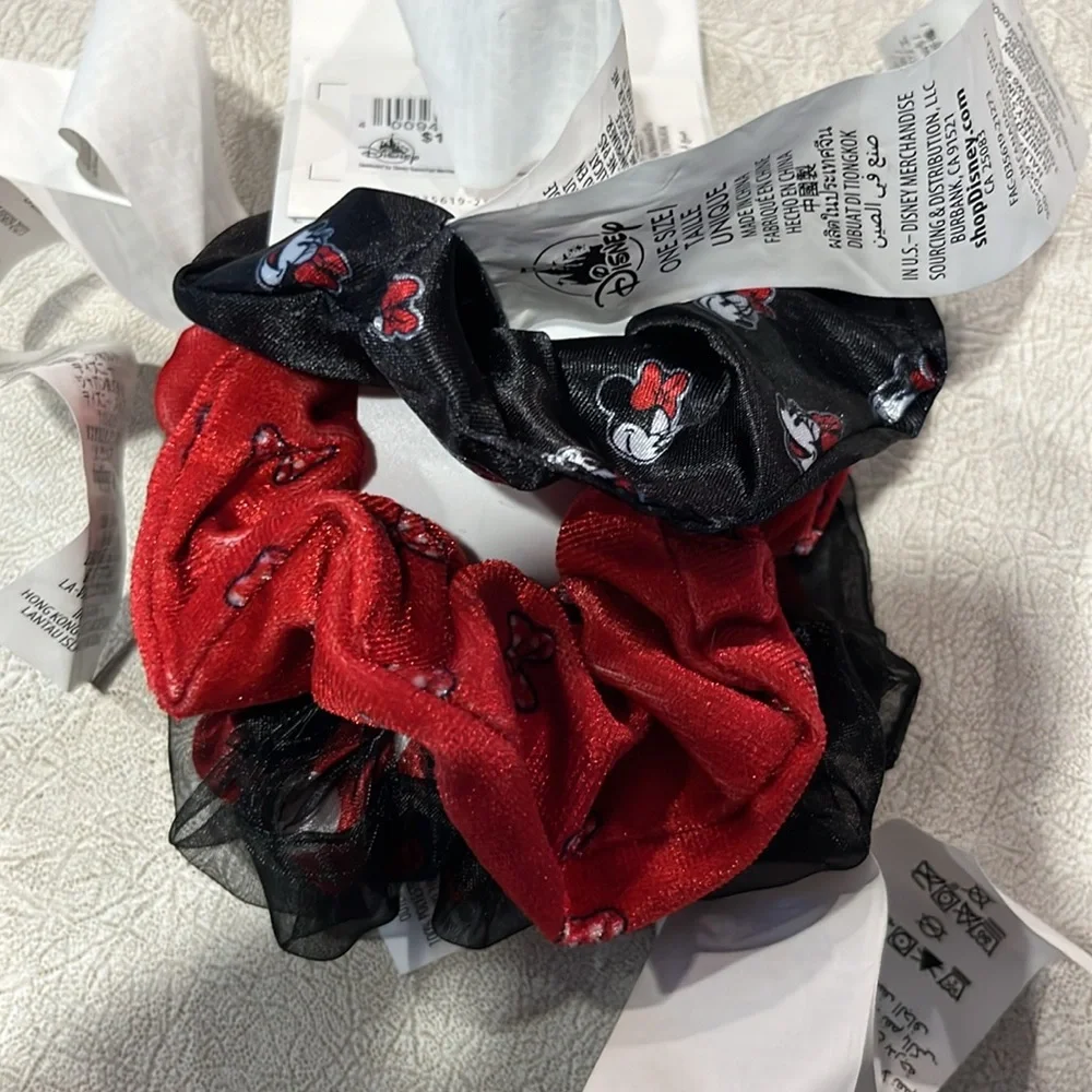 Set of three Disney Minnie Mouse hair scrunchies NWT